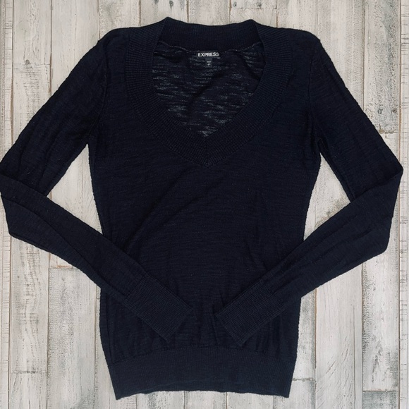 Express Sweaters - Women’s Express black deep V neck thin knit sweater size small women’s EUC